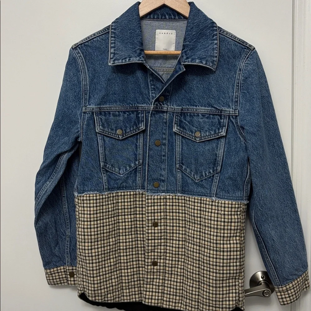 Sandro Denim Plaid Jacket size 36 - Picture 3 of 6